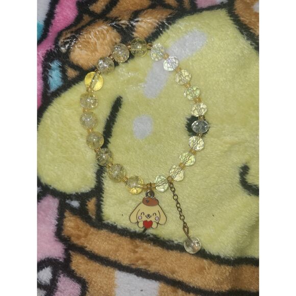 Pompompurin Themed Sparkly Yellow and White Heart Charm Cutecore Sanrio Bracelet - Picture 5 of 5